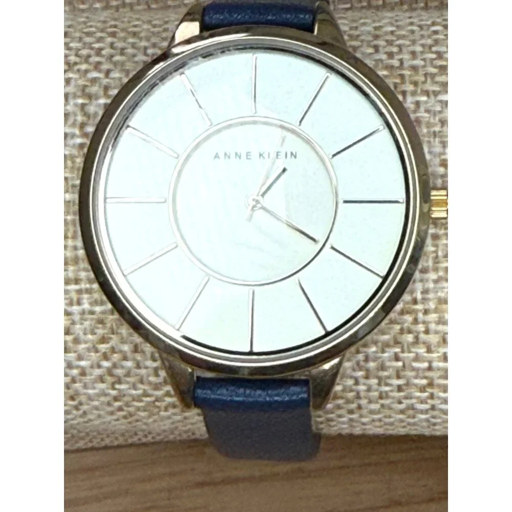 Anne Klein Womens Gold-Tone Watch With Blue Genuine Leather Strap NOT TESTED‎